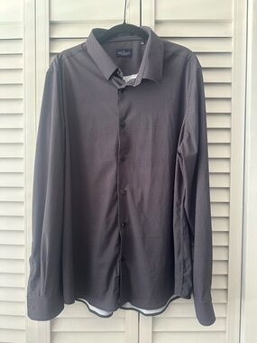 Chatham Road Men's Dark Charcoal and Purple Patterned Dress Shirt